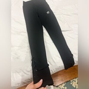 adidas Black Kids Lace-Up Hem Leggings with White Trefoil